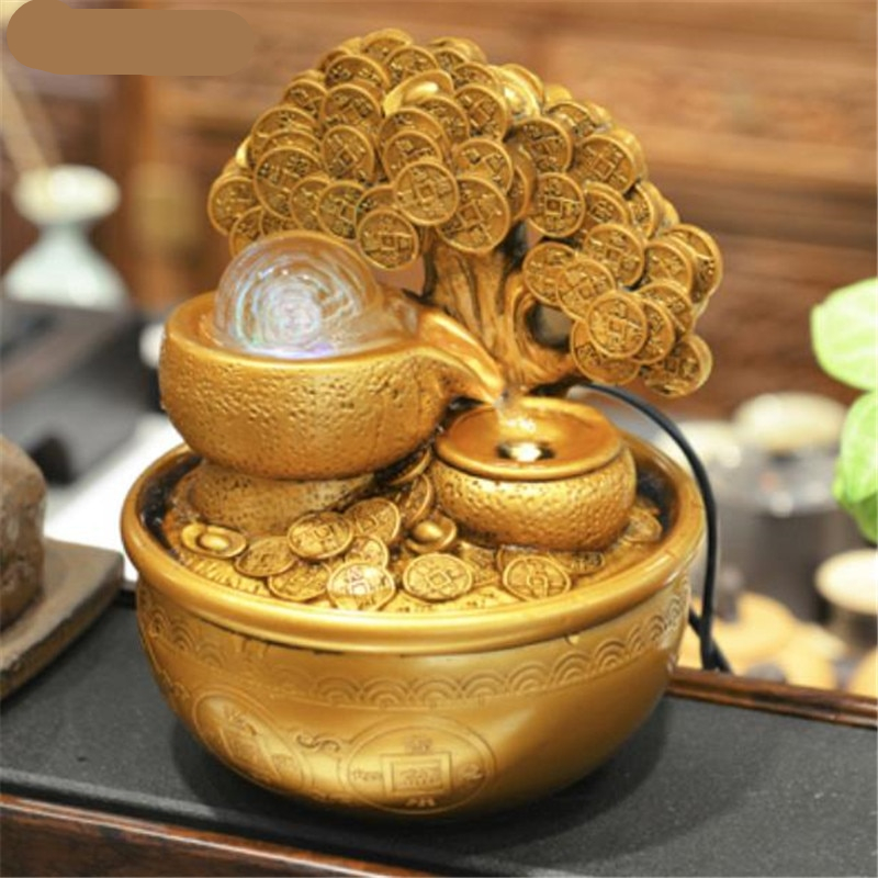 Resin Money Tree Water Fountains Home Decoration Feng Shui Wheel Home Office Tabletop Water Fountain Figurines Decoration