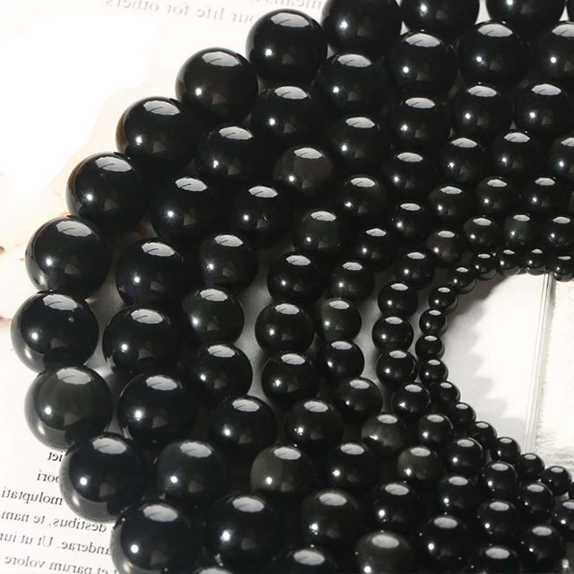 Natural Round Black Obsidian Smooth Beads 6 8 10 12 14 16 18 mm For DIY Jewelry Making