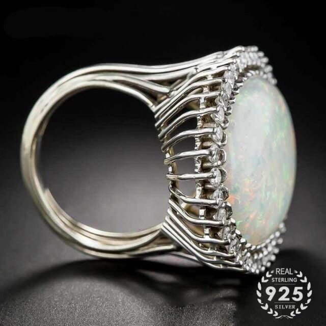 Trendy Silver 925 Ring with Oval Shape Opal Zircon Gemstone Gift Wholesale size 6-10