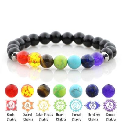 7 Chakra Healing Beaded Bracelet Stainless Steel Natural Lava Stone Tiger Eye Beads Bracelet For Women Men Fashion Yoga Jewelry