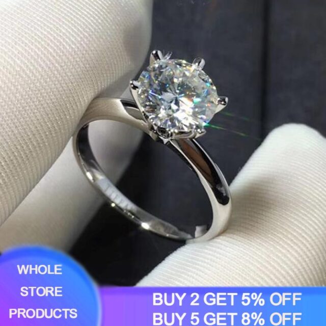 With Certificate Original 925 Silver Ring Luxury Brand 18K White Gold Solitaire 2.0ct Zirconia Diamond Wedding Rings for Women