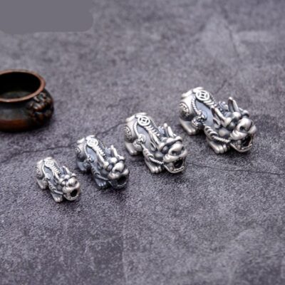 100% 3D 999 Silver Pixiu Beads Vintage Pure Silver Good Luck Fengshui Piyao Jewelry Beads Wealth Pixiu Beads DIY Bracelet