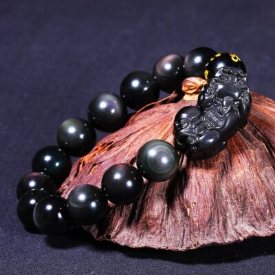 Natural Stone Jewelry Mantra Beads Bracelet Rainbow Eye Obsidian Pixiu Strand Beaded Bracelet Wealth Bracelets For Men Women