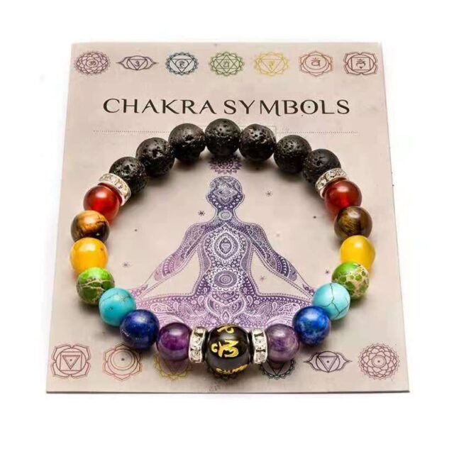 7 Chakra Bracelet with Meaning Card Natural Crystal Healing Anxiety Mandala Yoga Meditation