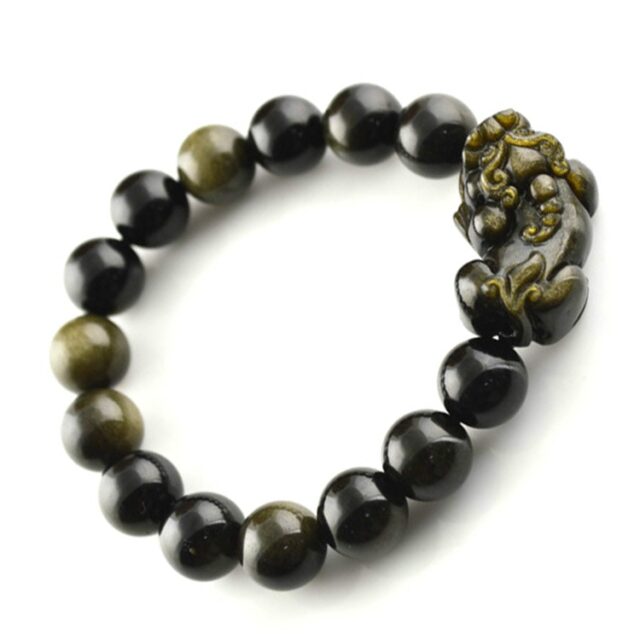 Fashion Unisex Jewelry Chinese Natural Stone Pixiu Carved Charms Bracelets Lucky Gold Obsidian Bracelet 5pc/lot
